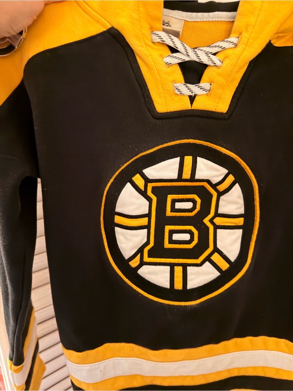 NHL Black and Yellow Youth Hockey Hoodie with Lace-Up Neck Boston Bruins classic